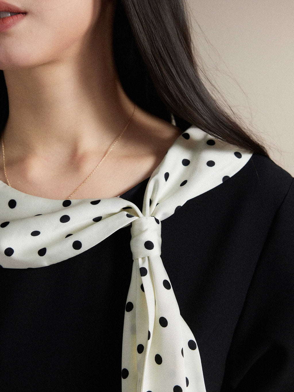 TYANG Temperament Polka Dot Streamer Collar Dress