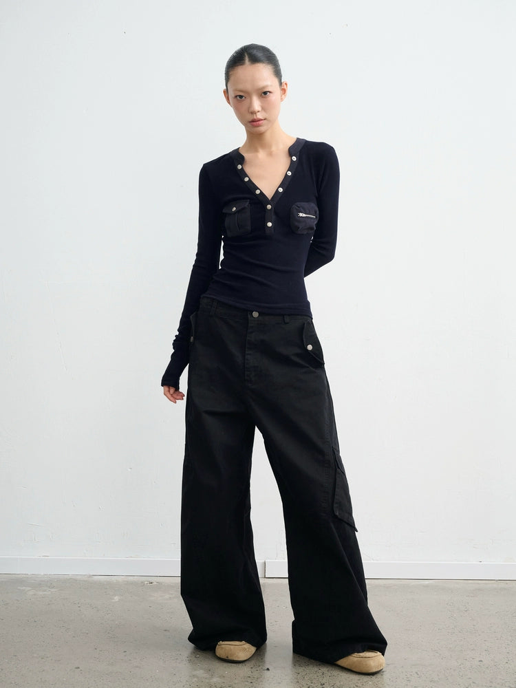 LINY LIBERTY Slim-fit V-neck Short Knitted Bottoming Shirt