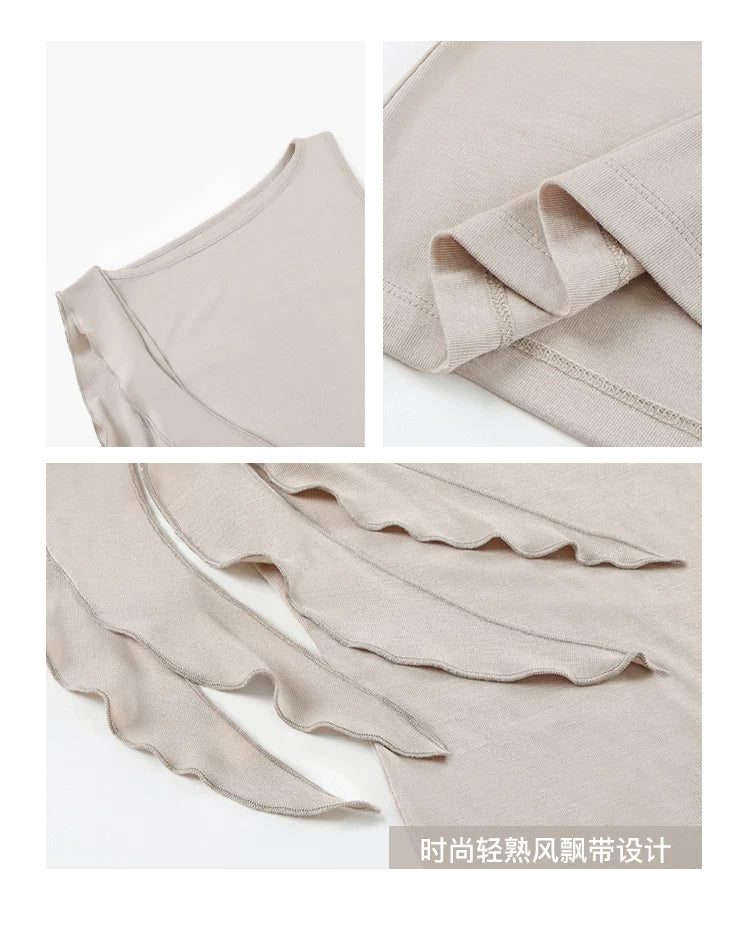 NEVA HU Lotus Leaf Strap Slim Skinny Vest