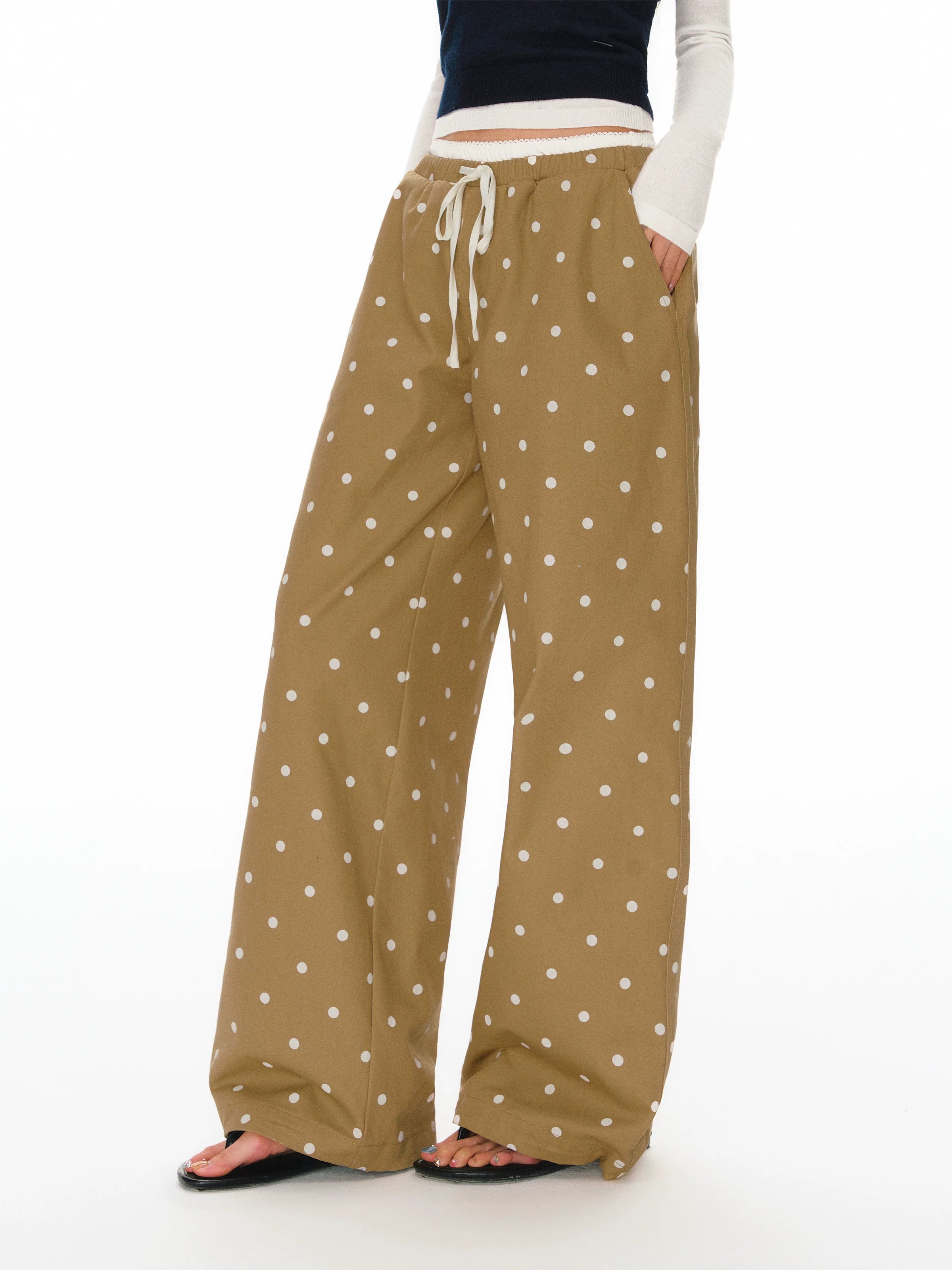 Ariseism Vintage Wide Leg Polka Dot Casual Pants