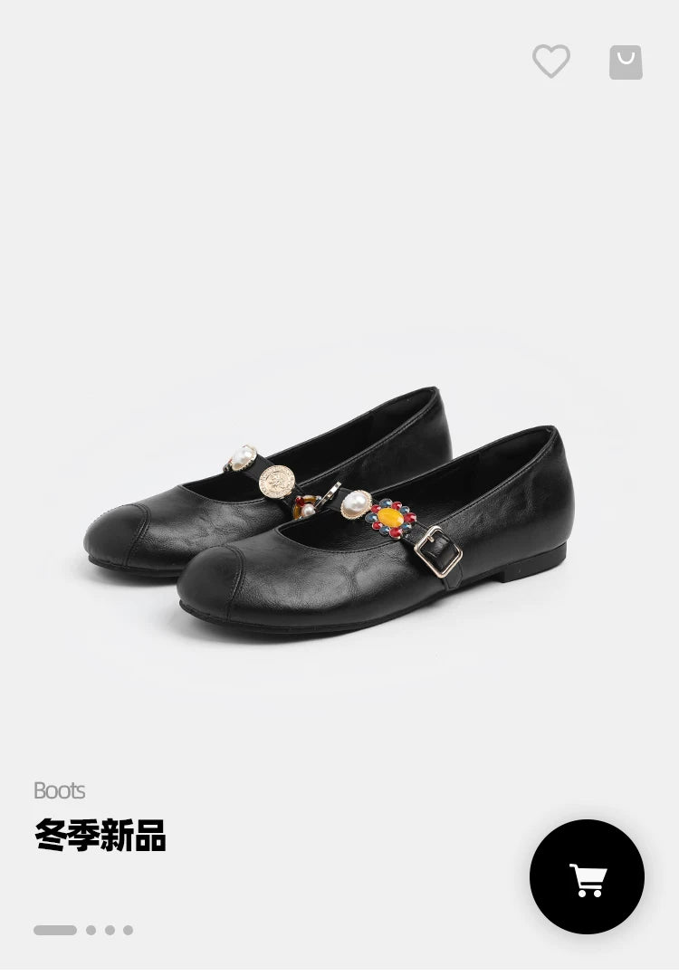 CHRNDXEE Retro Round Head Shallow Mouth Flat Mary Jane Shoes