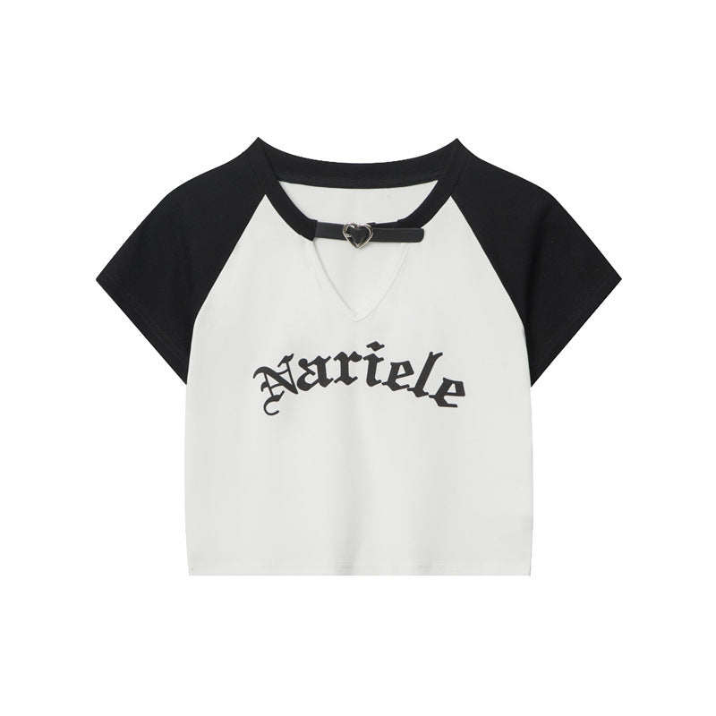 Nariele Hollow Letter Print Contrasting Tee