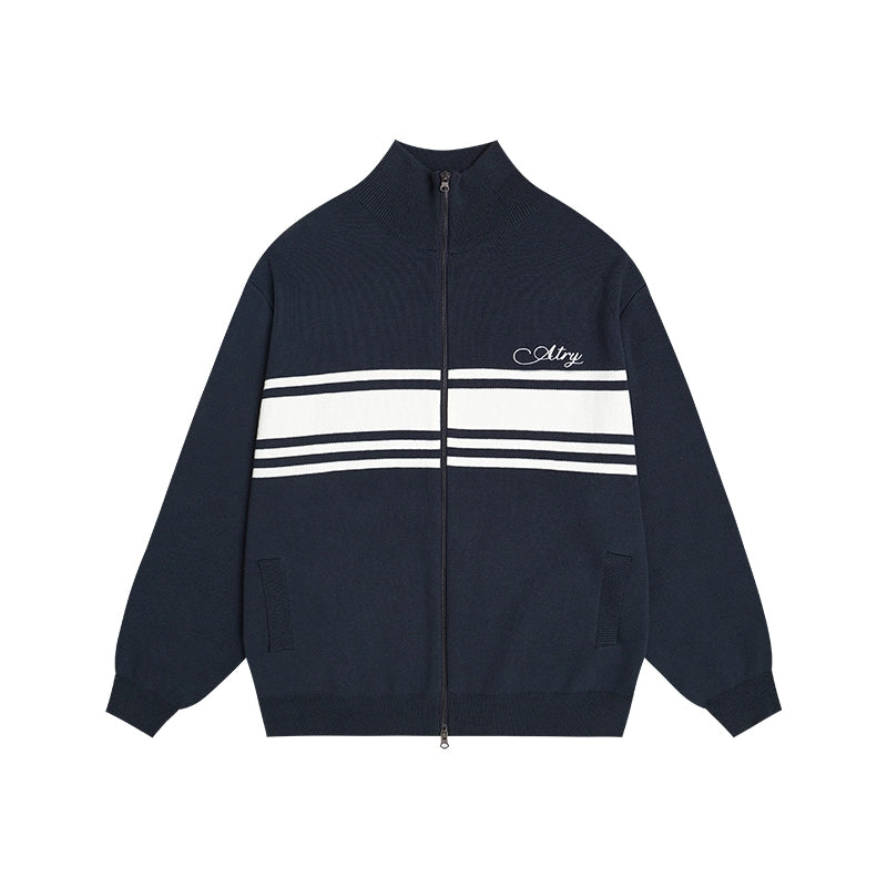 ATRY Striped Cardigan Double-ended Zipper Sweater Jacket