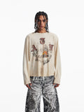 PEOPLESENSE Vintage Loose Crew Neck Casual Long Sleeve