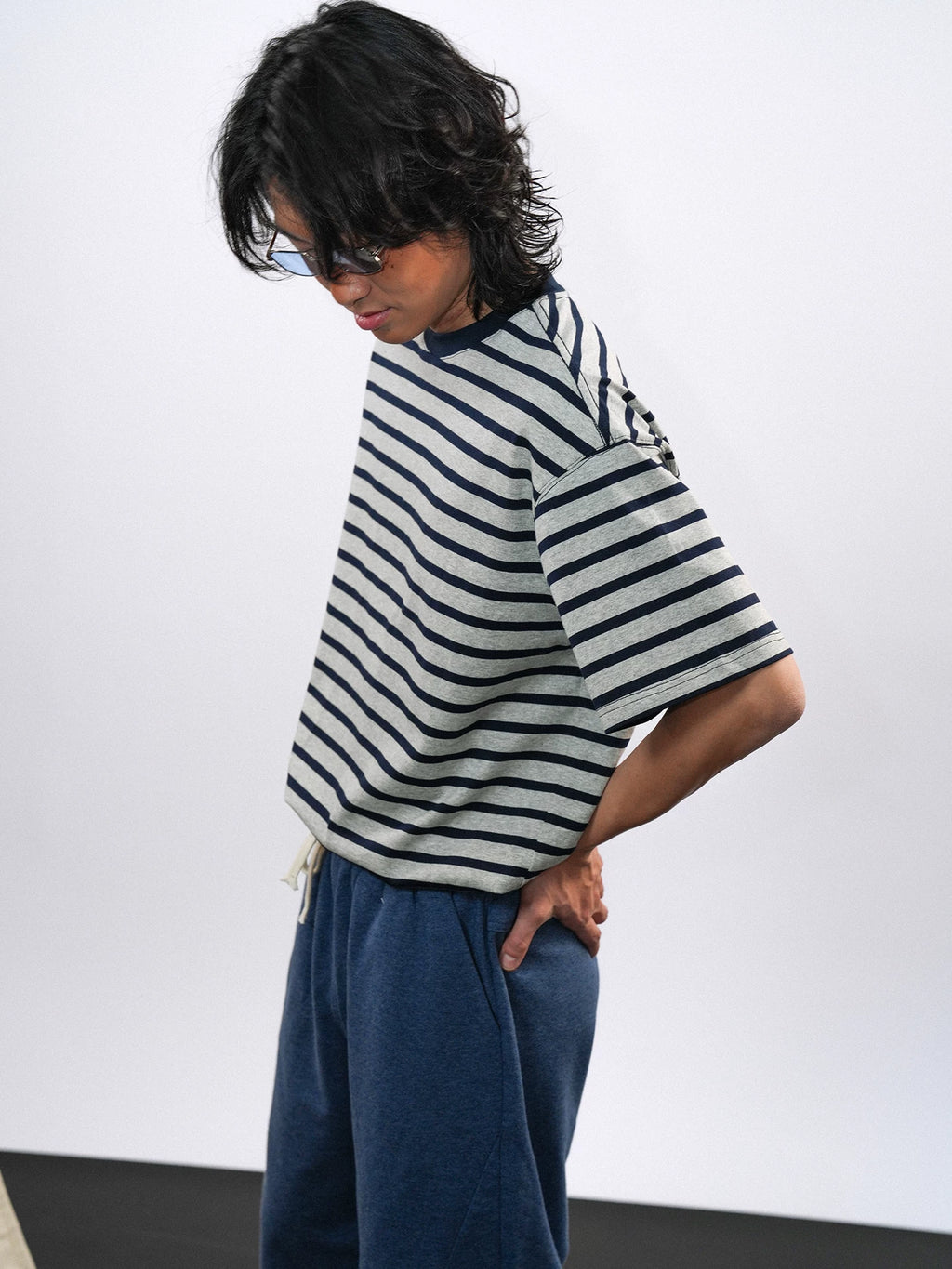 O3PARK Loose Versatile Crew Neck Striped Tee