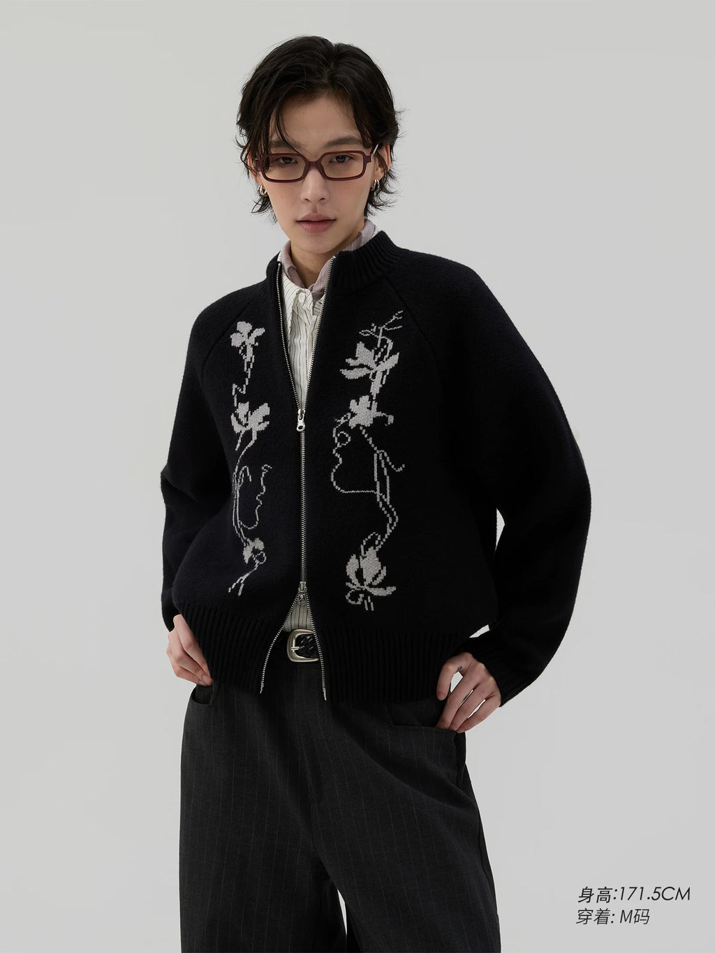 Sameuoo Sleeve Jacquard Sweater Cardigan