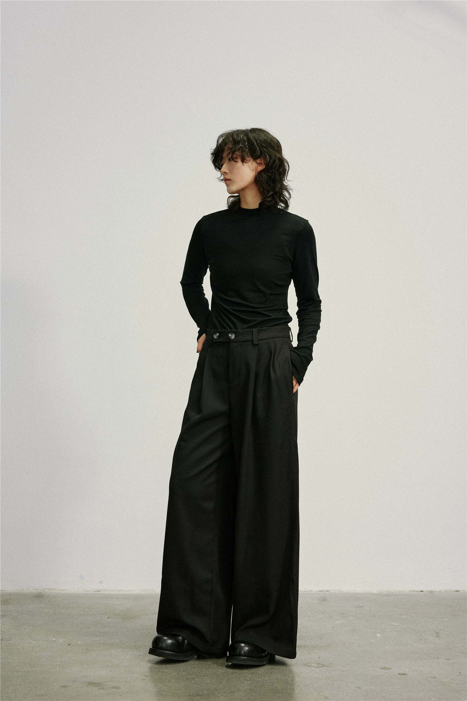 SUNYVONNE Double-breasted High-waisted Wide-leg Pants