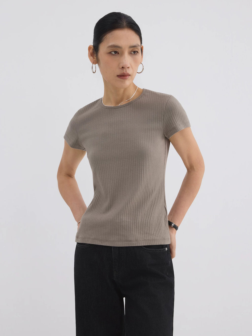 Sameuoo Front Shoulder Slim Fit Small Neckline Sports Tee