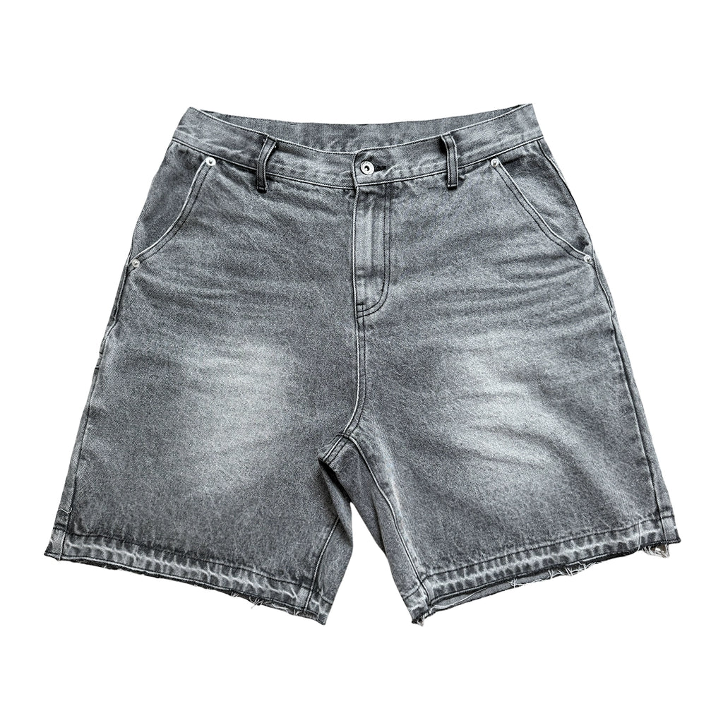 ComicTree washed black loose edge 7 points denim shorts