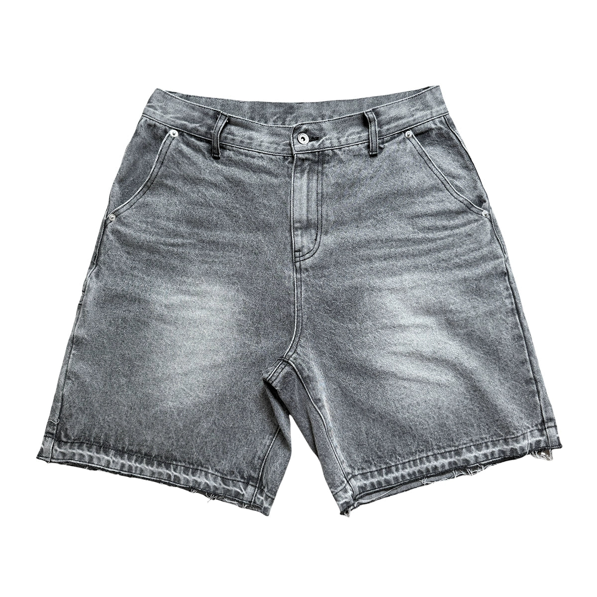 ComicTree washed black loose edge 7 points denim shorts