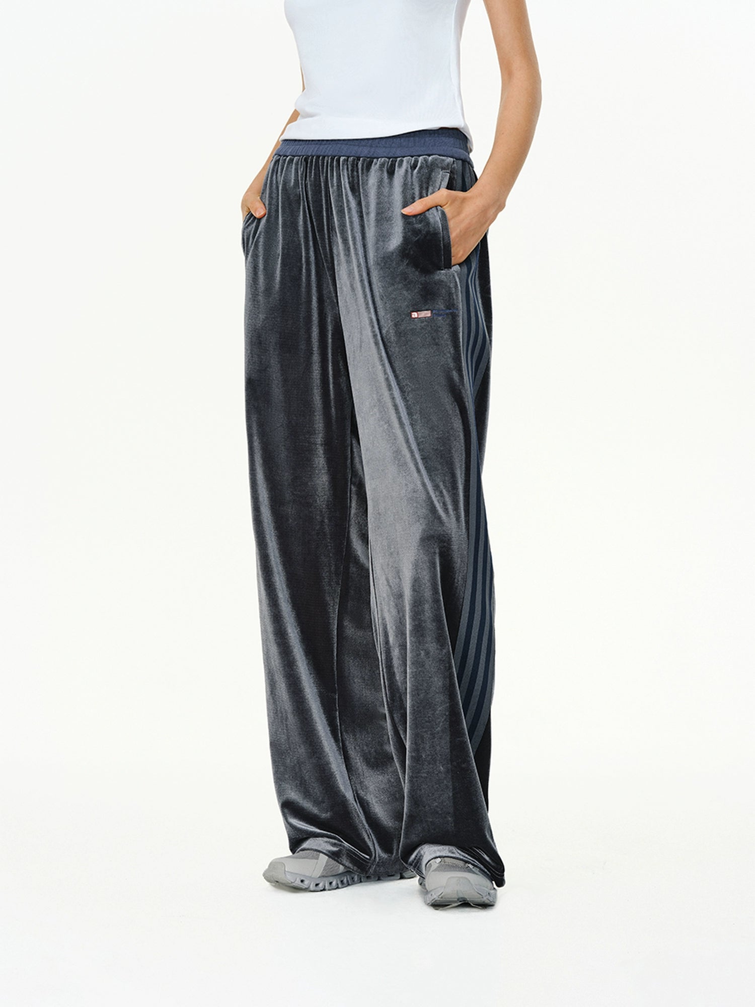 ATRY Casual Contrast Ribbon Straight Wide Leg Pants
