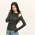 Anna Aneae Hollow Shoulders Waist Thin Long Sleeves