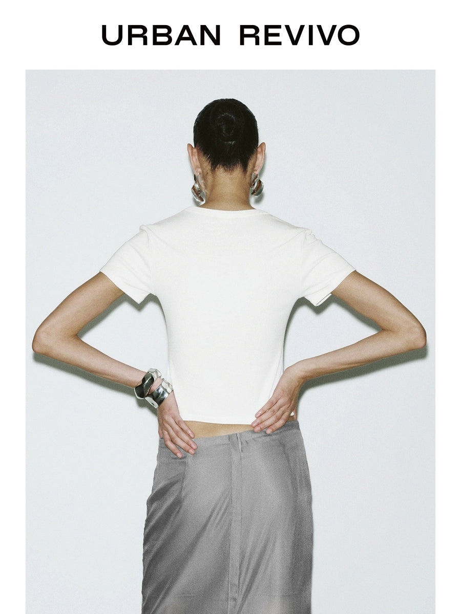 URBAN REVIVO Casual Slim Short U-Neck Short Sleeve T-Shirt