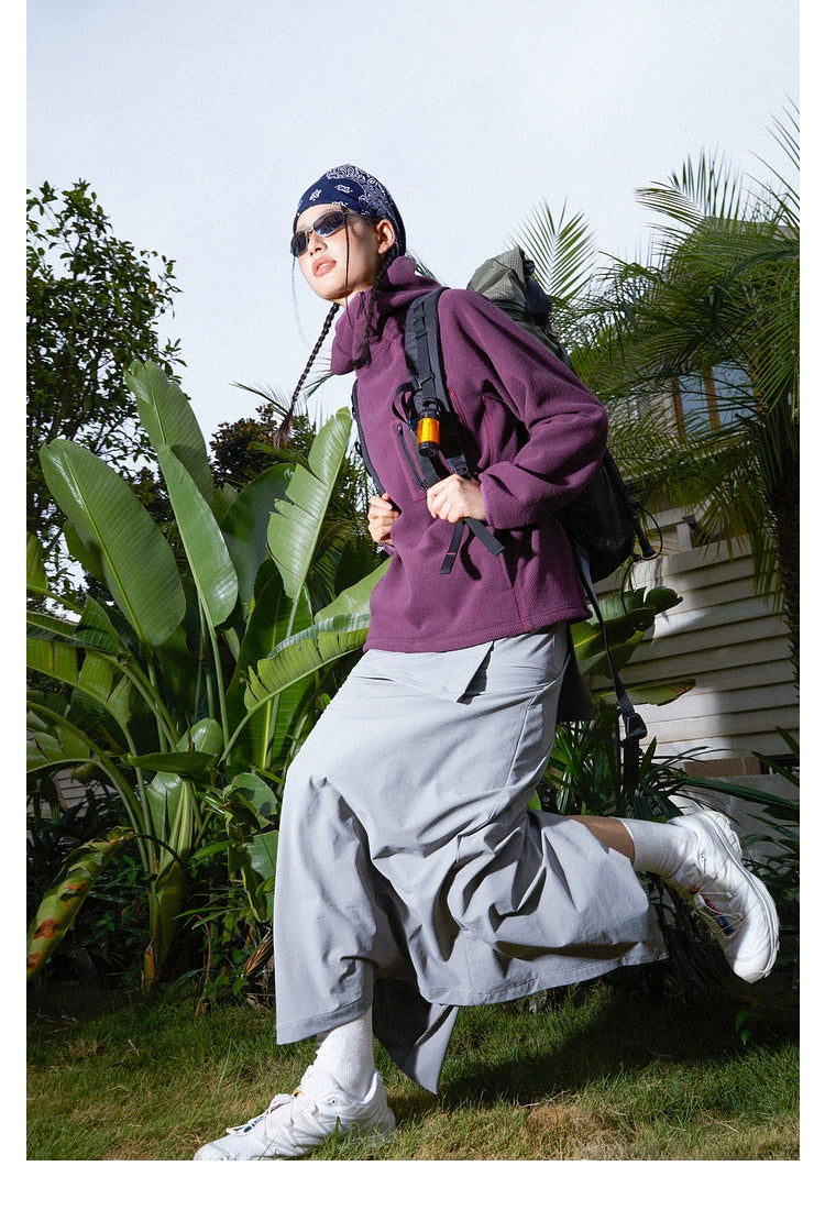 MoodLikeMe Diagonal Zipper Pocket Thermal Hooded Sweater