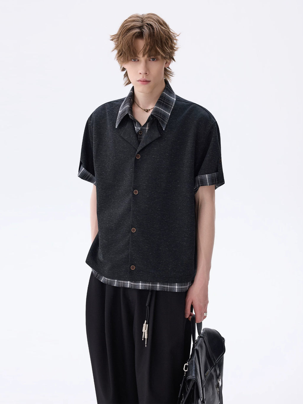 CHOR Checked Fake Two-piece Short-sleeved Shirt