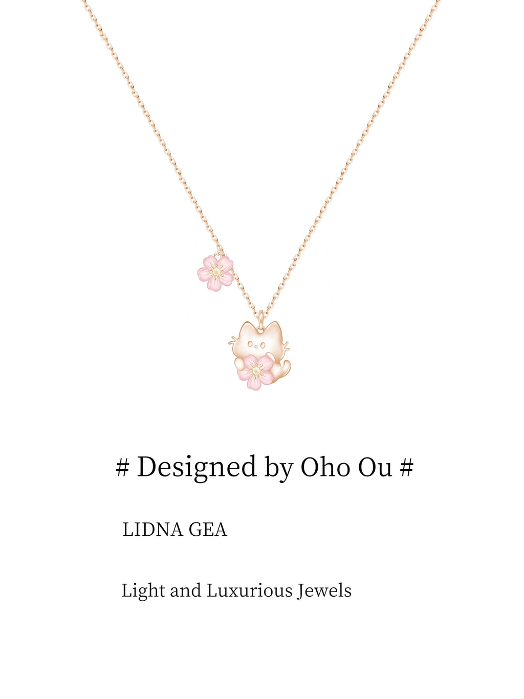 Oho Ou Peach Blossom Cat Premium Necklace