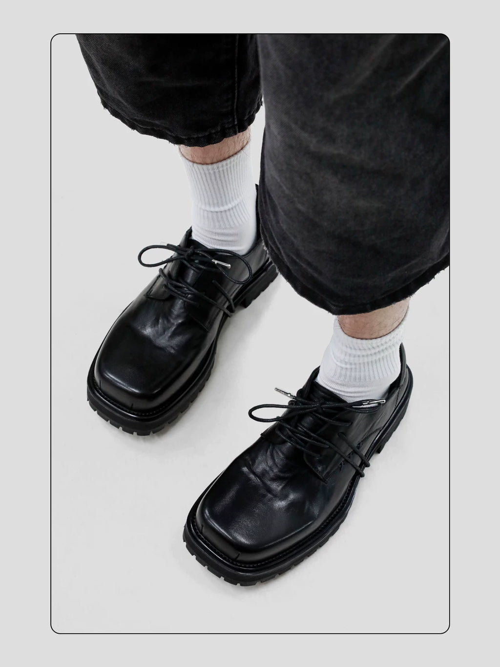 HANQIAORJI Cowhide Square Head Height-increasing Casual Leather Shoes