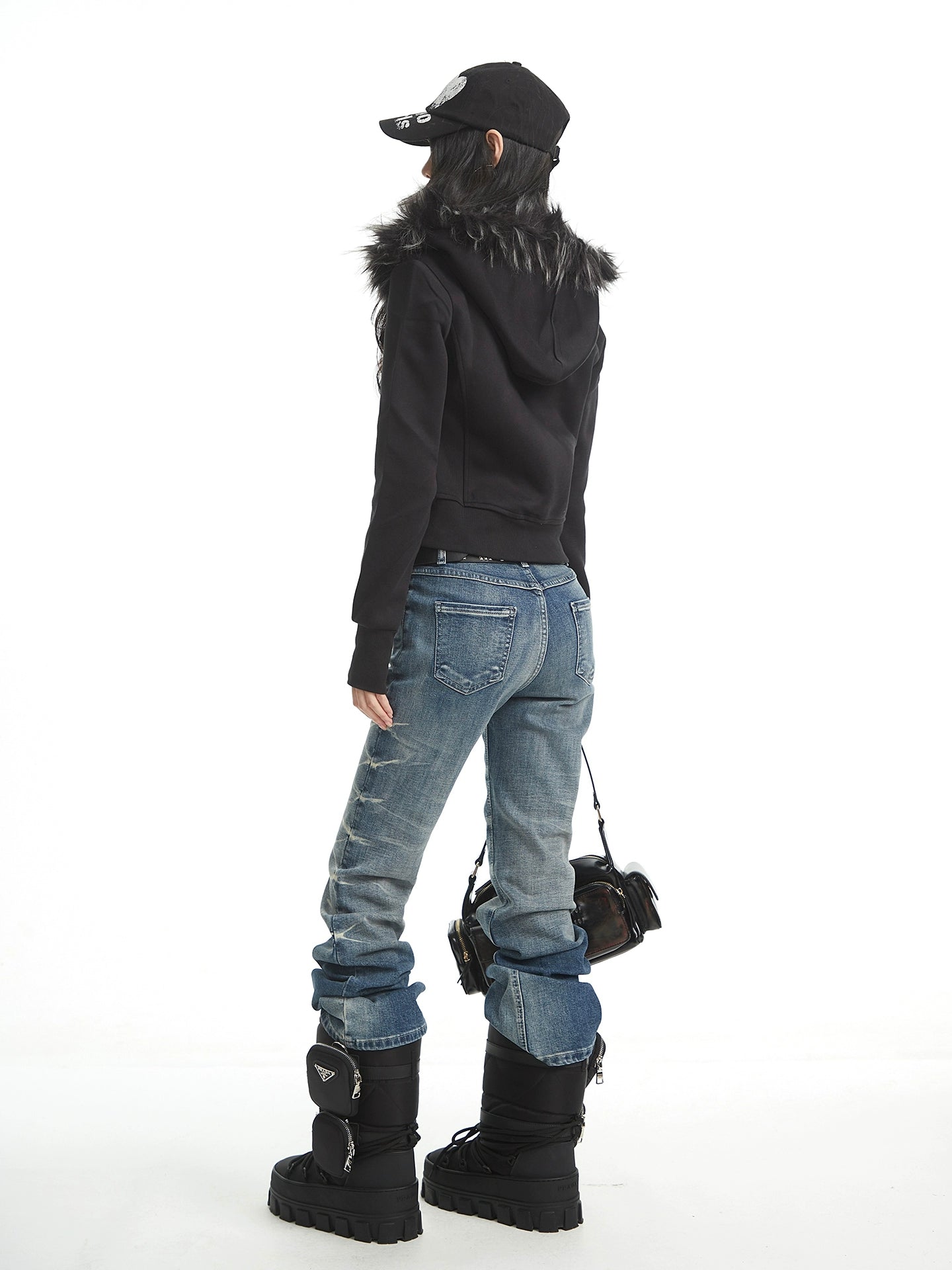 UNCMHISEX Fur Collar Hooded Sweater Jacket