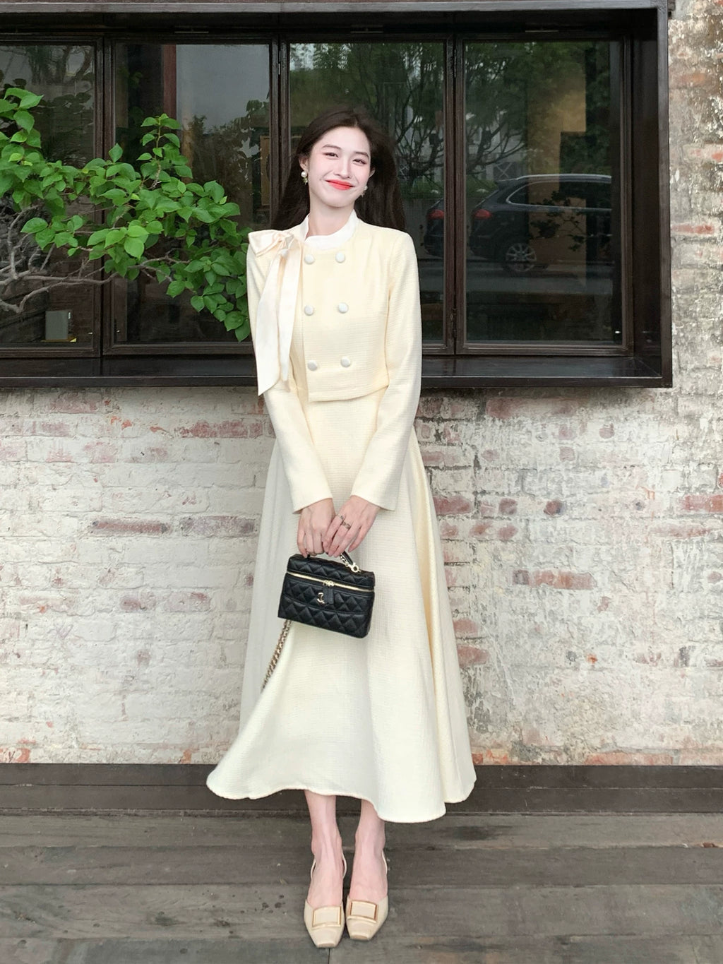 ZIHE Bow Temperament Waist Dress