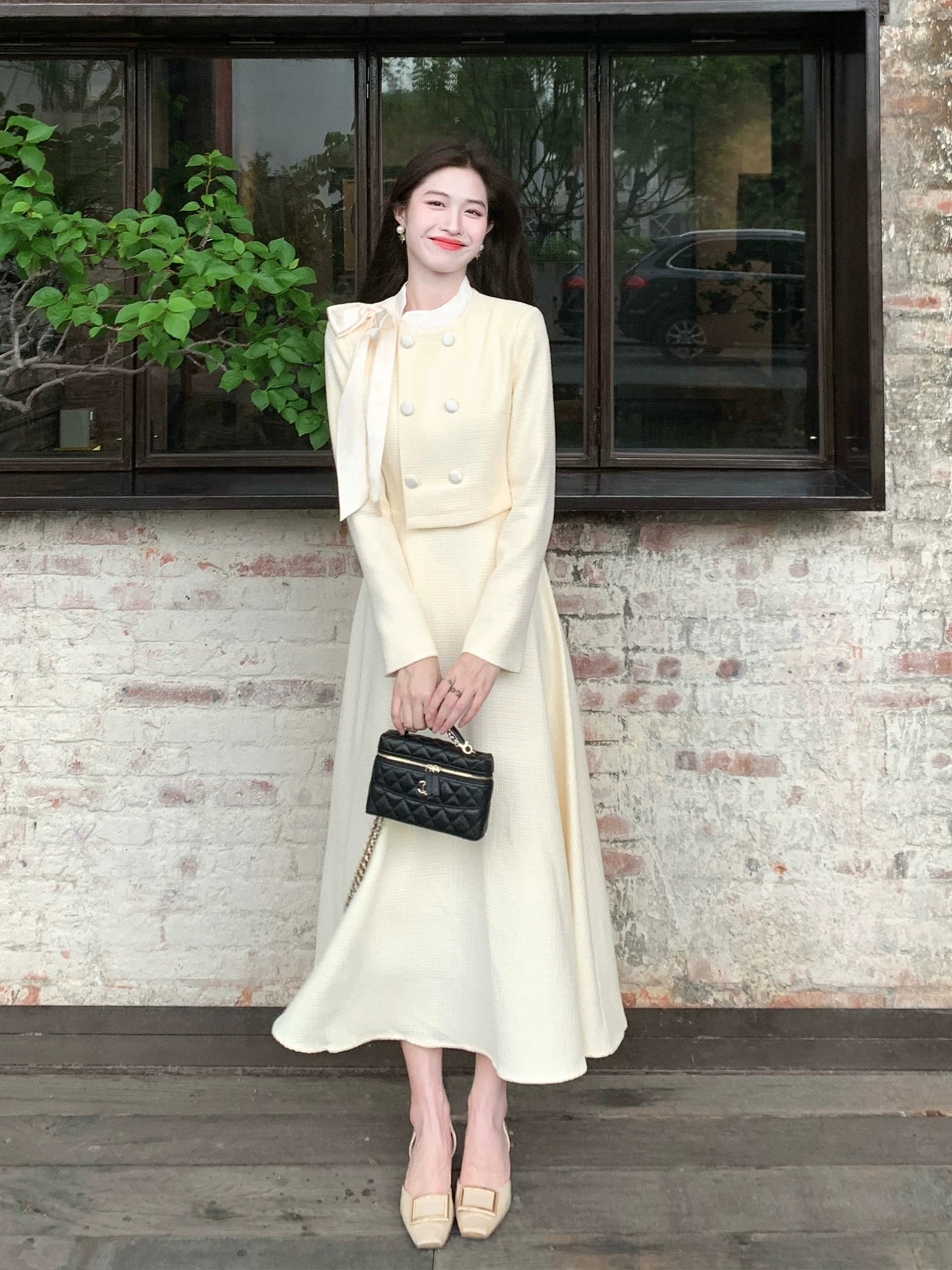 ZIHE Bow Temperament Waist Dress