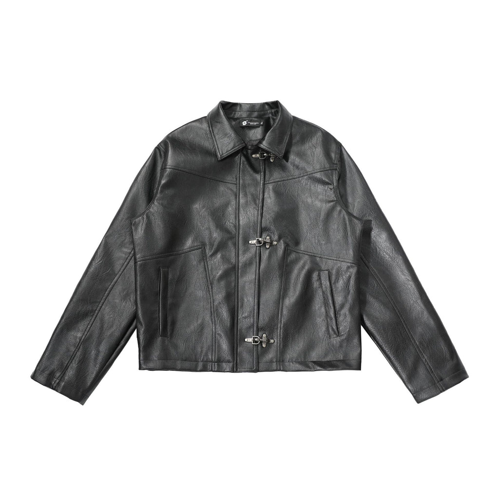 CHANYOOU Retro Short Front Shoulder Leather Jacket
