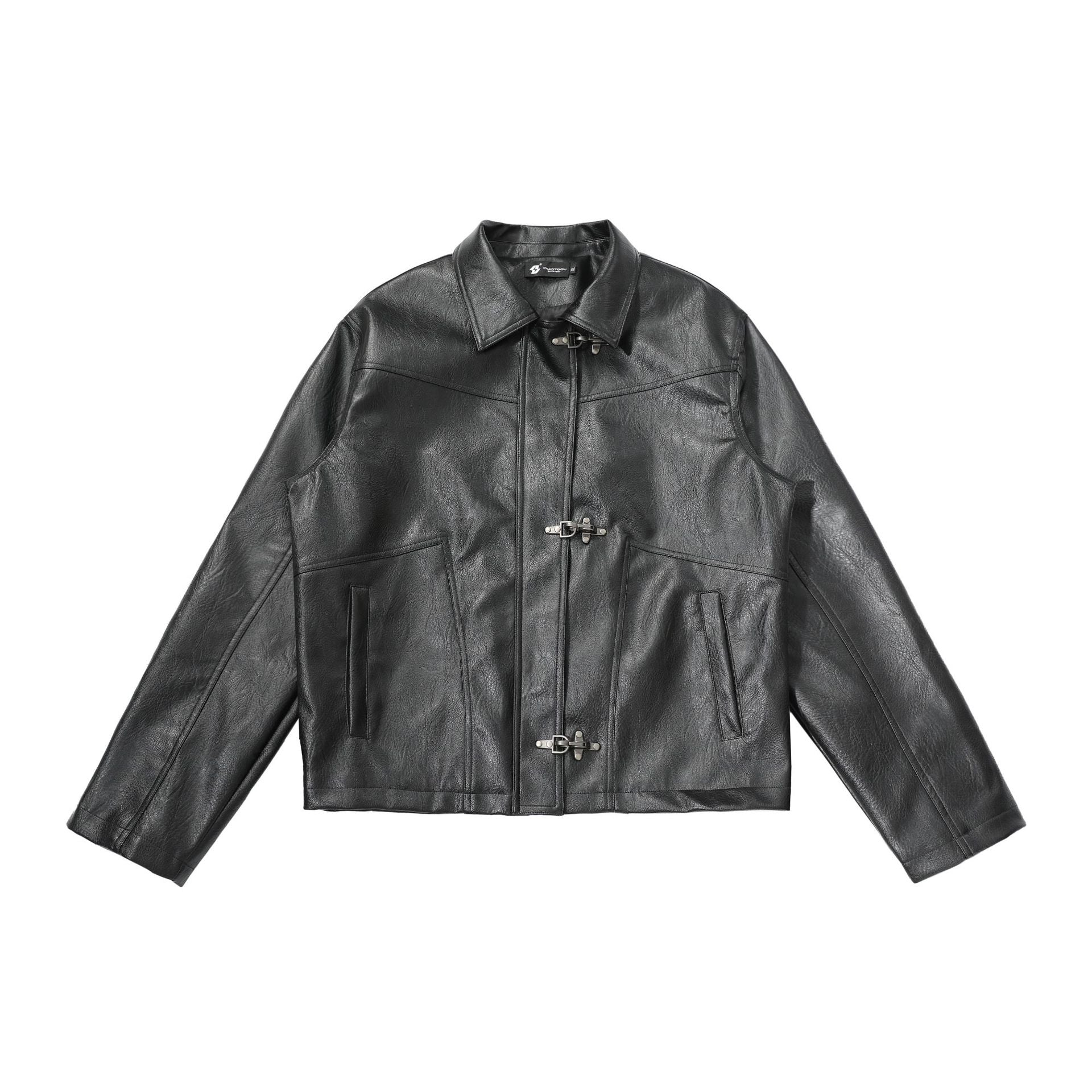 CHANYOOU Retro Short Front Shoulder Leather Jacket