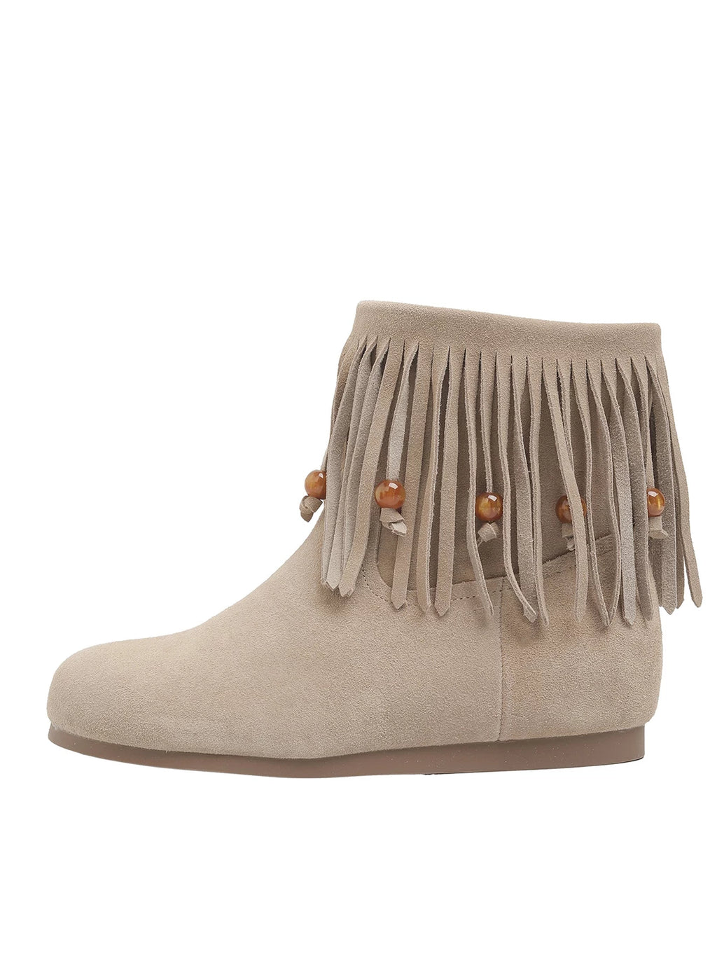 CHRNDXEE Frosted Suede Side Zipper Fringed Flat Boots