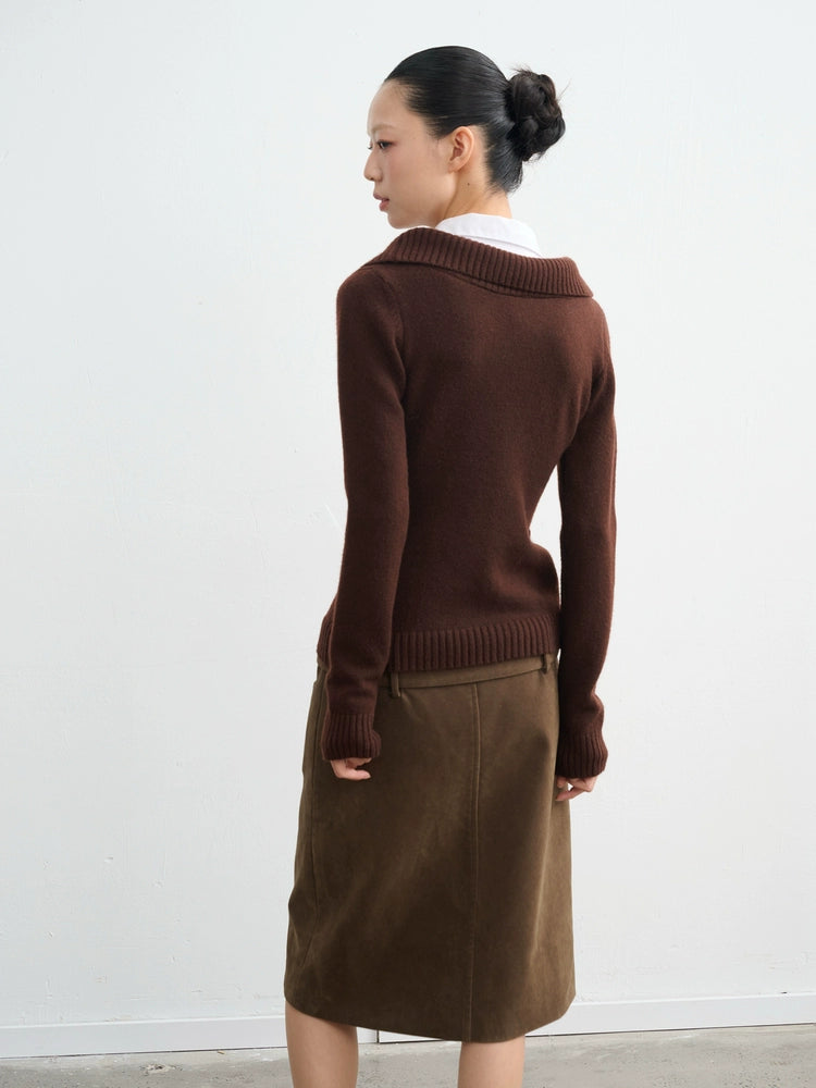 LINY LIBERTY Deep U-neck Fake Two-piece Slim-fit Knitted Sweater