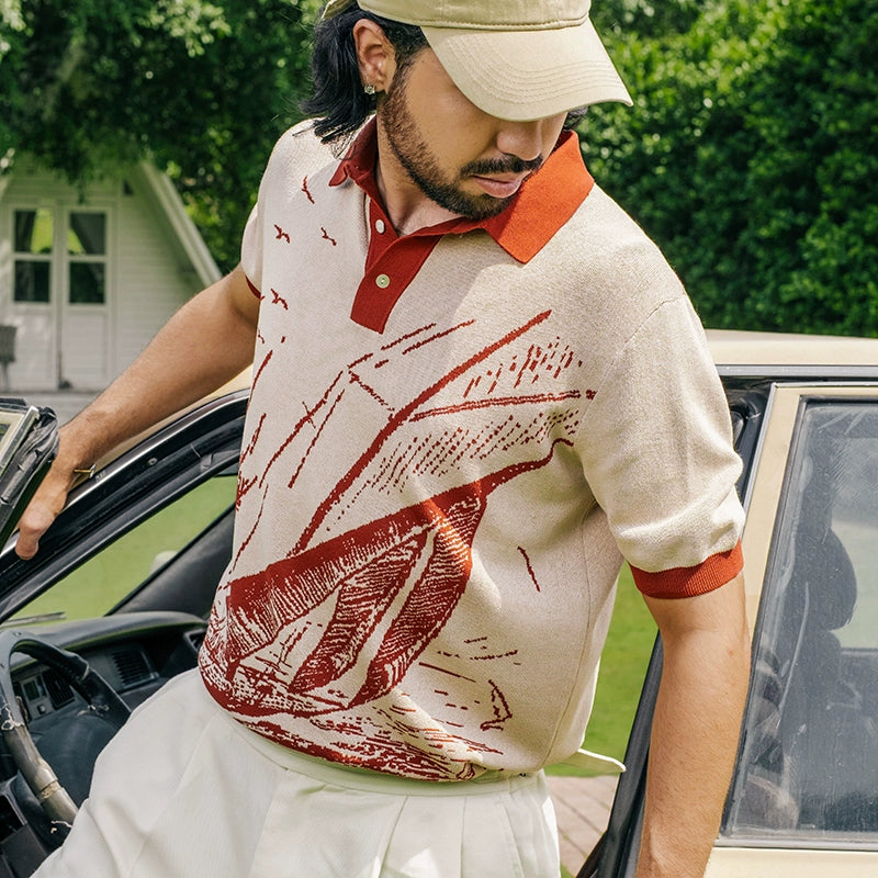 SOARIN Breathable Jacquard Casual Loose Lapel Tee