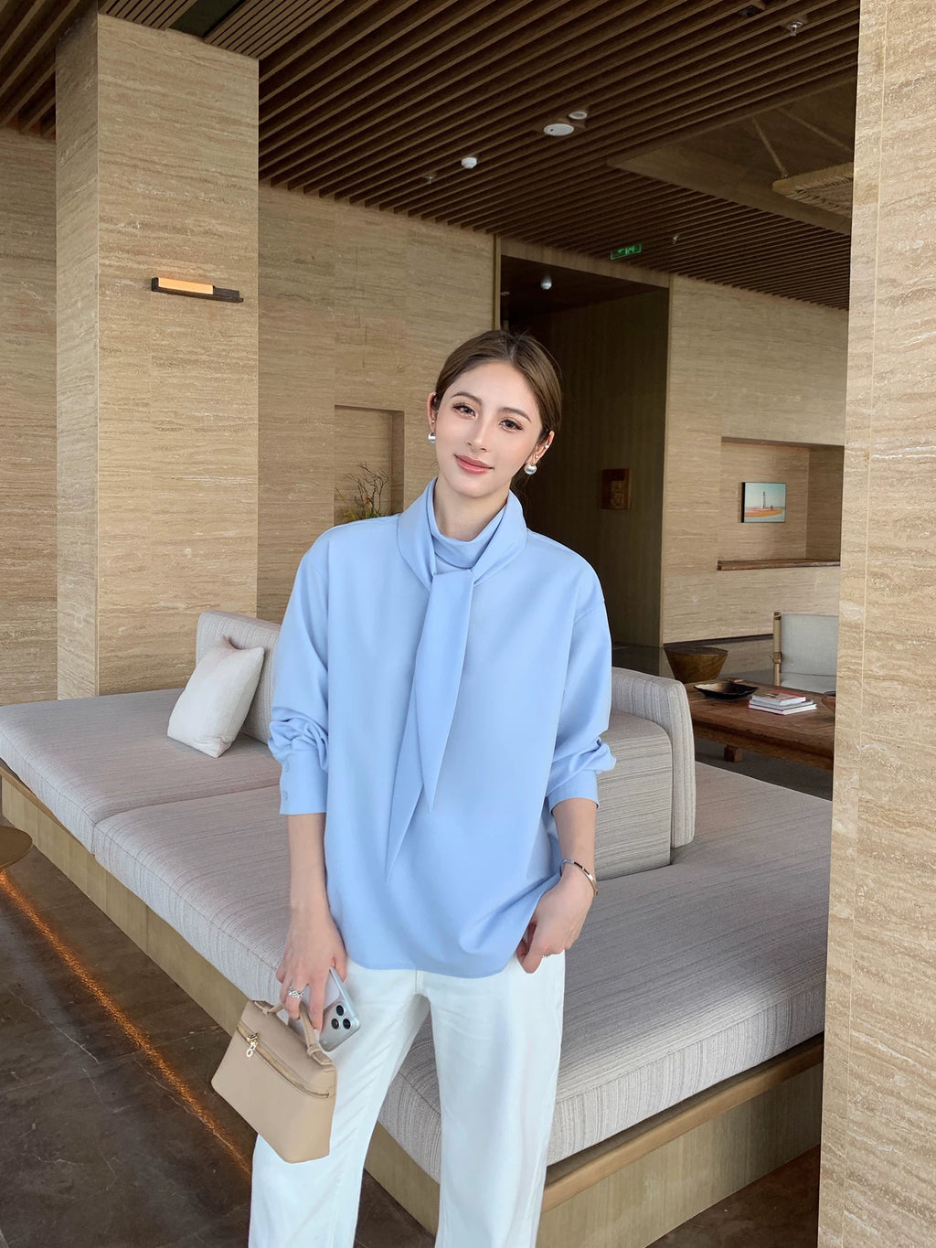 NEVA HU Loose Ribbon Shirt