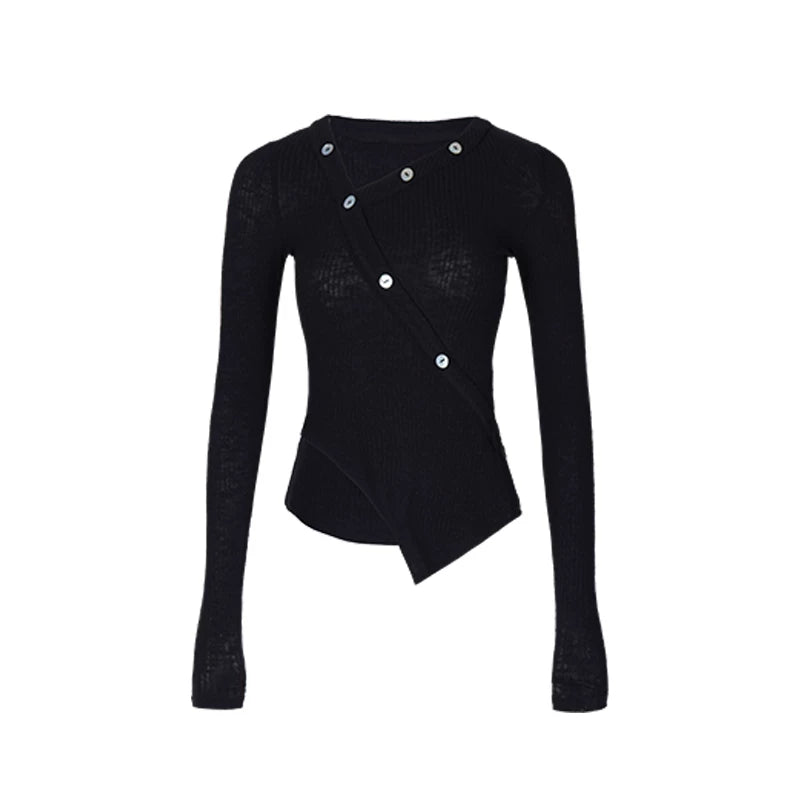 ABMY V-neck Irregular Slim-fit Versatile Knitted Top