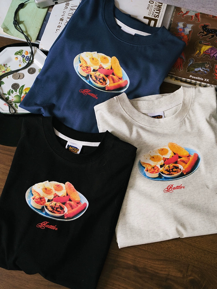 Battles Food Themed Retro Print Casual Tee