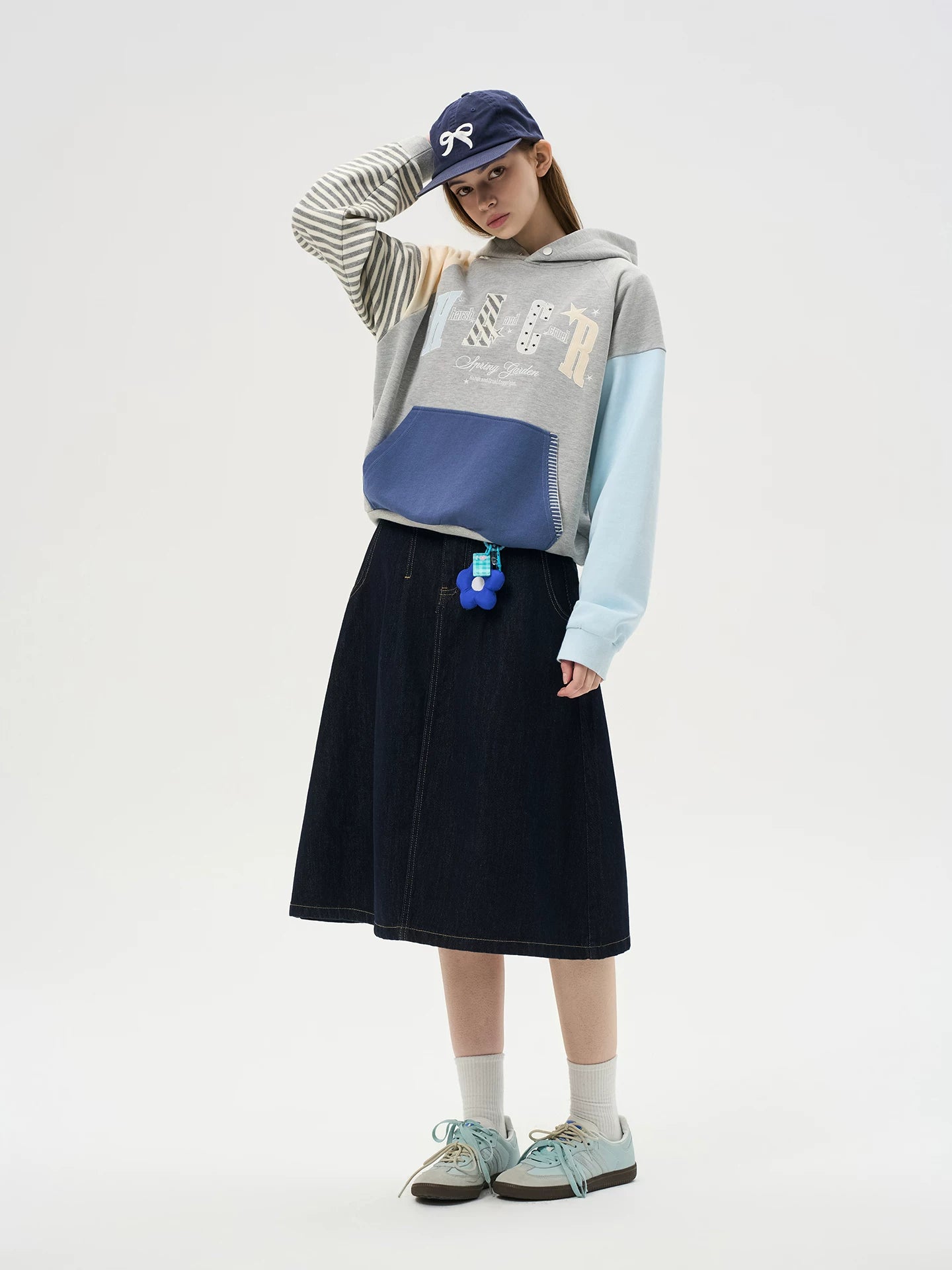 HACR Korean Striped Splicing Shoulder Sleeve Sweater