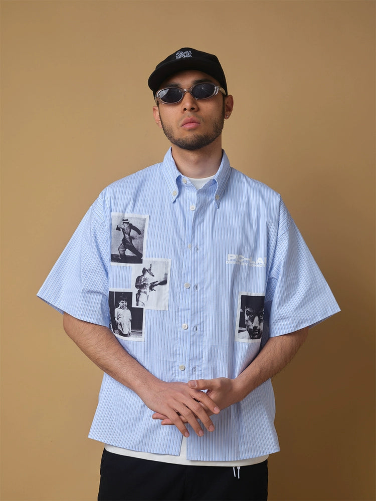 ComicTree C.t 2025 Summer Lapel Striped Photo Shirt