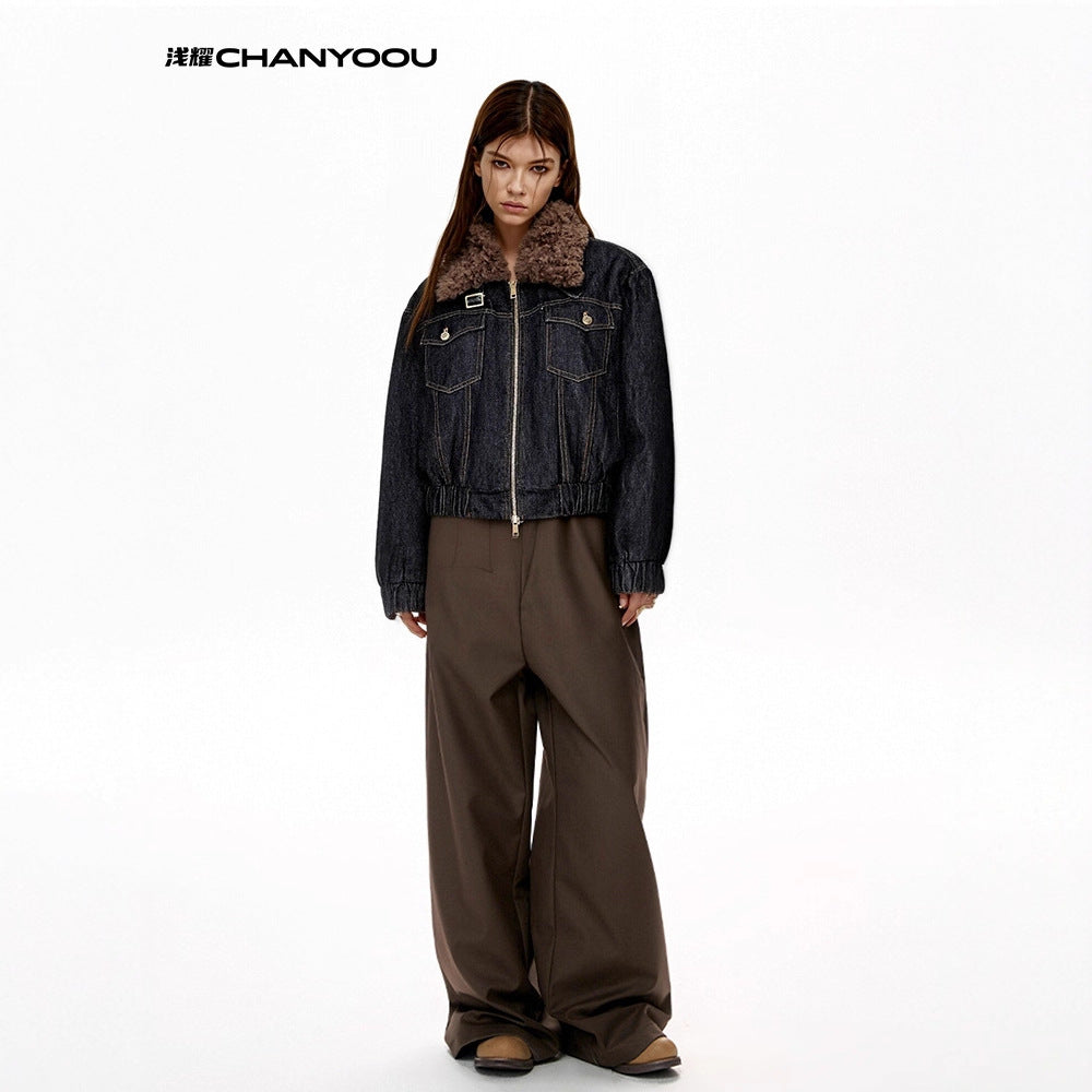 CHANYOOU Retro Lapel Padded Denim Cotton Clothes