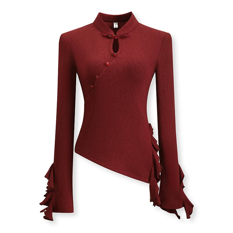 ZIHE Ruffle Edge Knitted Sweater Long Sleeve