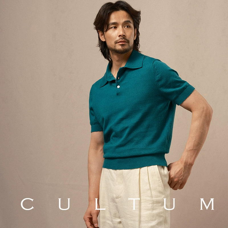 CULTUM Lapel Cotton and Linen Knitted Light Polo Shirt