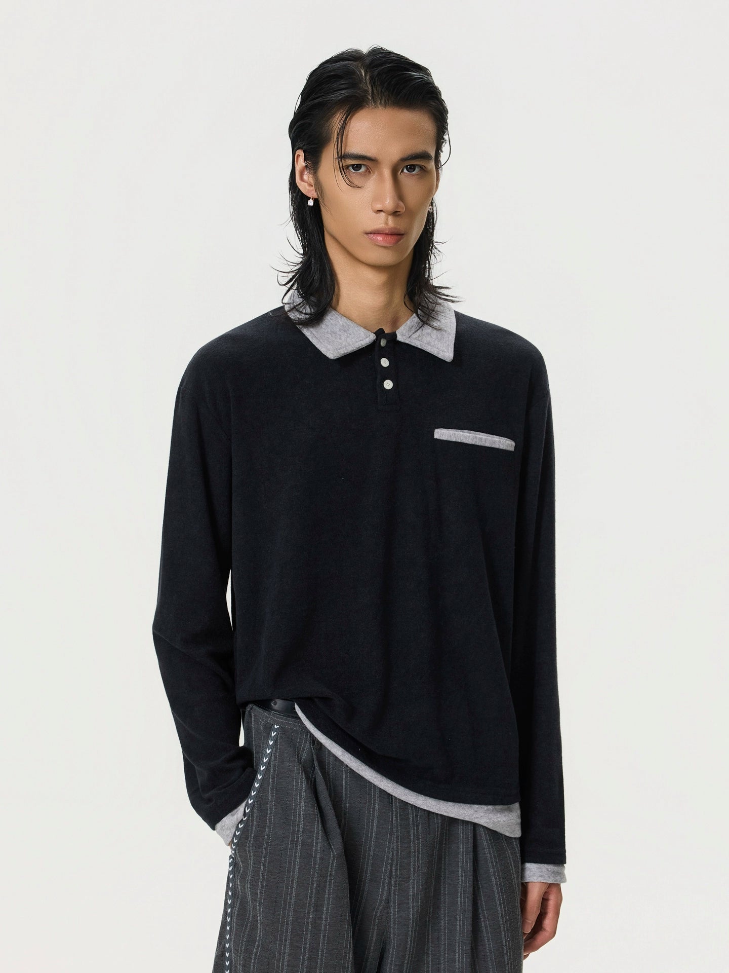 BTSG Splicing Contrasting Color Towel Fabric Fake Two-piece POLO Shirt