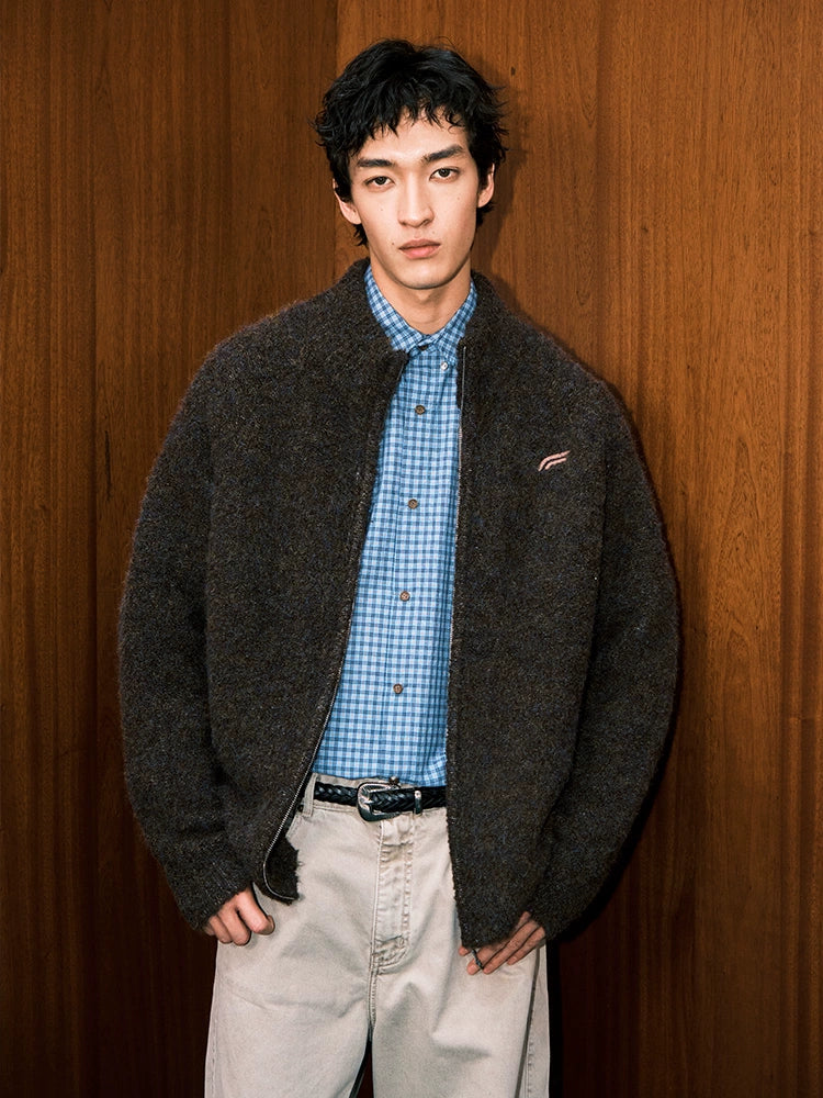 MATCHA STORY Stand-up Collar Loose Casual Knitted Sweater Jacket