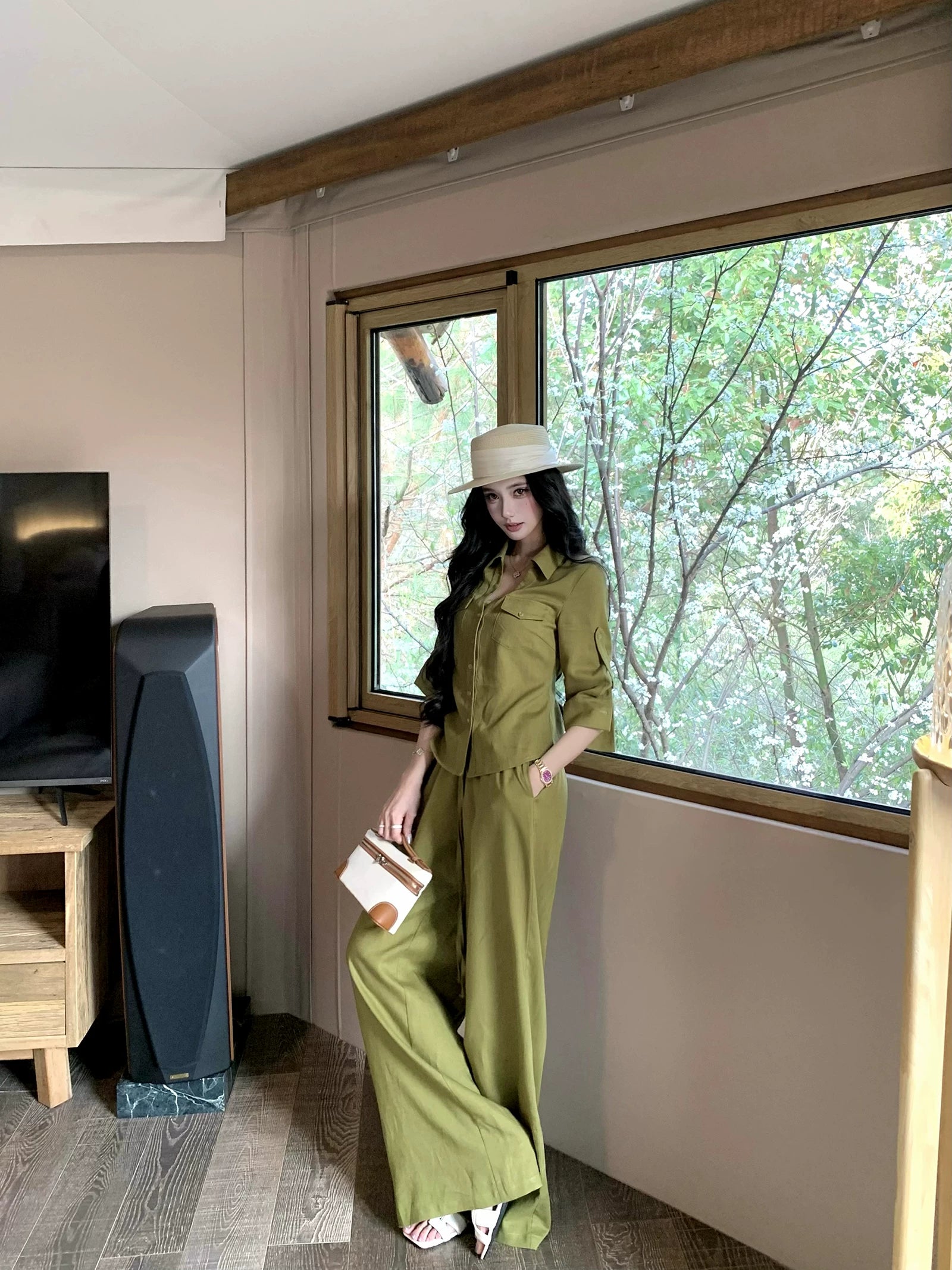 Barb Chill Tencel Linen Wide Leg Pants Set