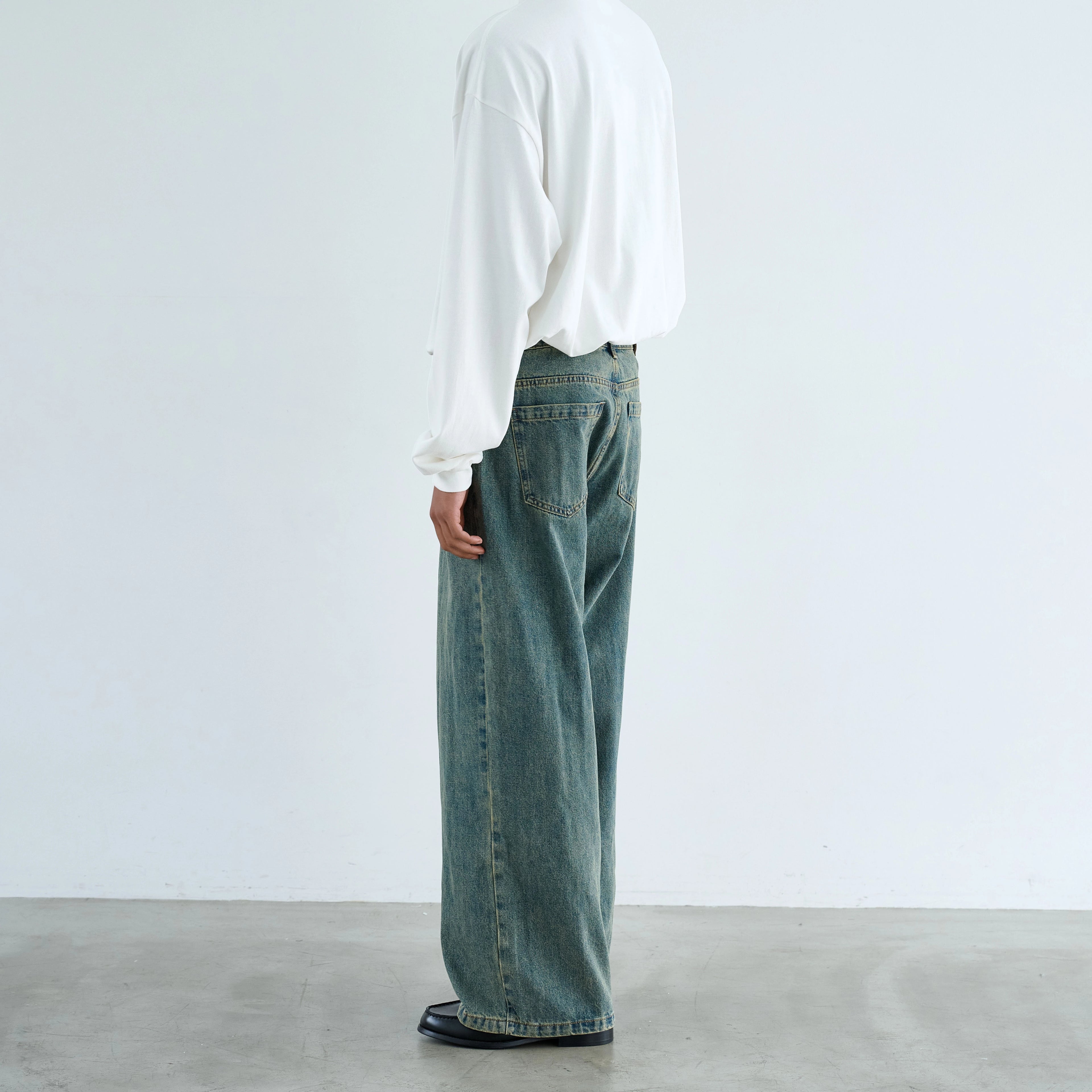 Anniehall Yellow Mud Rust Old A-shaped Loose Jeans