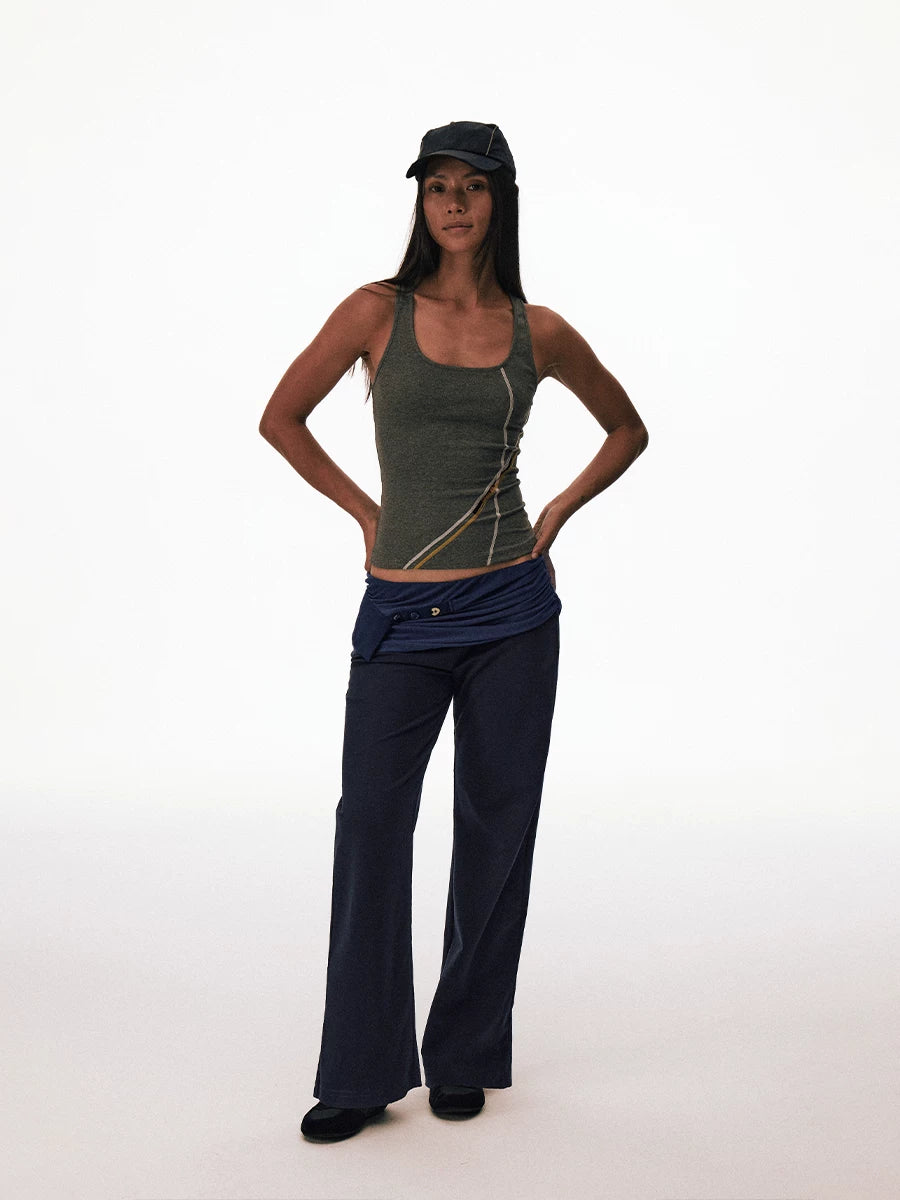CONP Low-rise Fake Two-piece Drape Slightly Straight-leg Pants