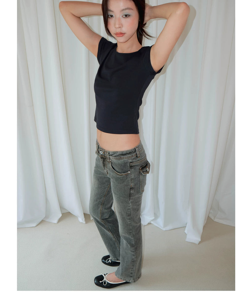 FUNKYFUN Retro Low-rise Slim-fit Jeans
