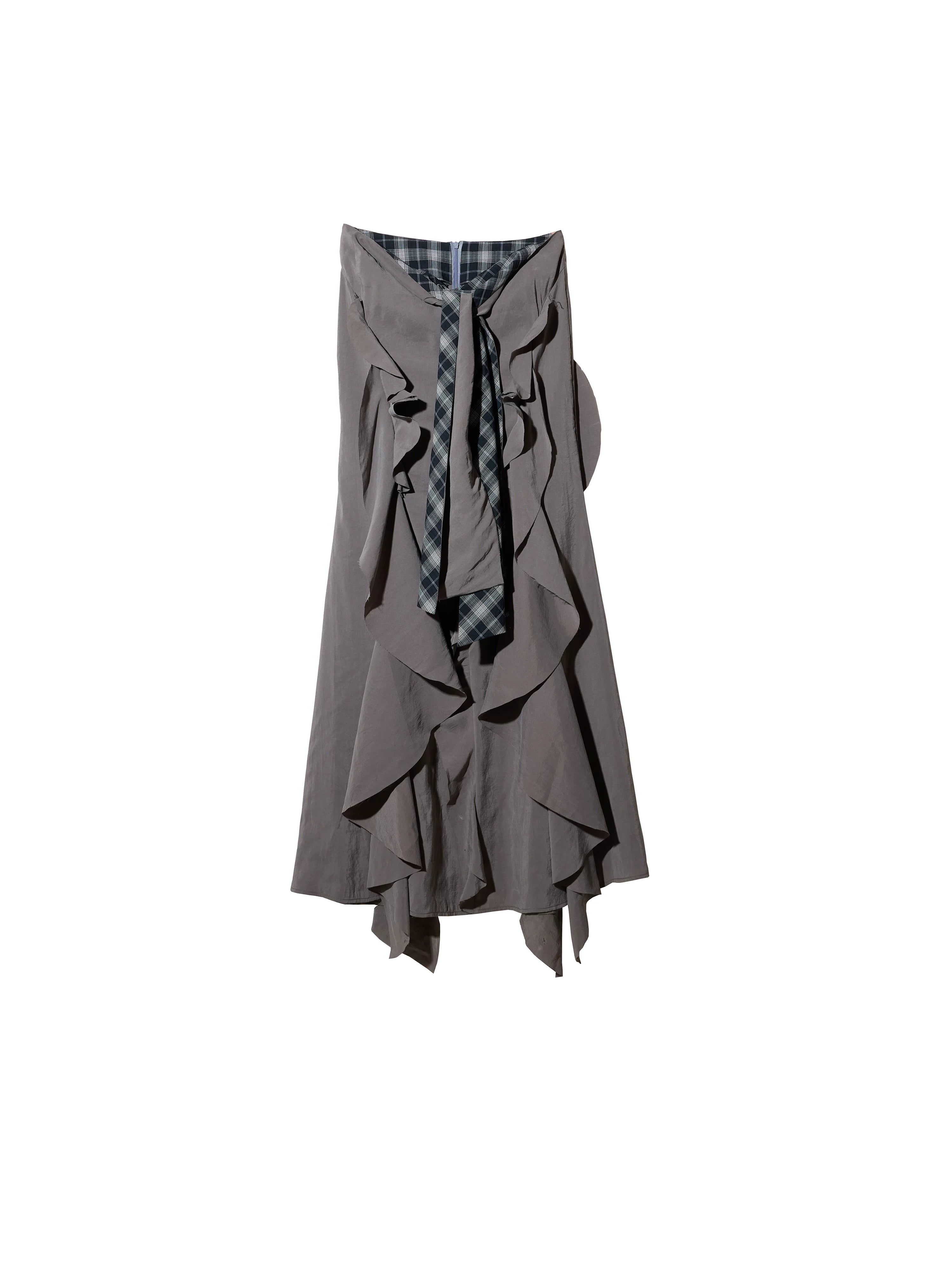 JNYLON Makes Old Ruffle Leaf Edge Lace-up Long Skirt.