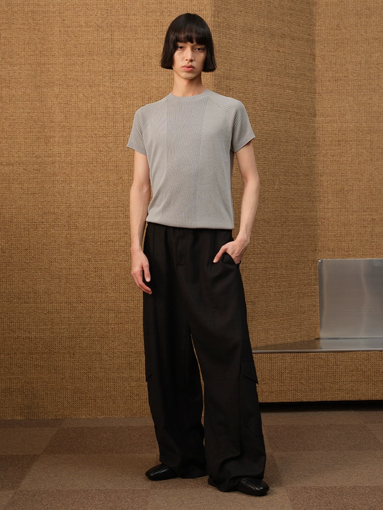 JCAESAR Pit Strip Knitted Shoulder Tee