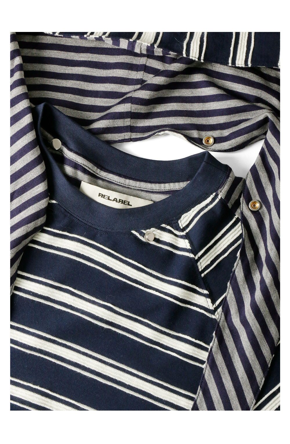 RELABEL Removable Hood Splicing Striped Tee