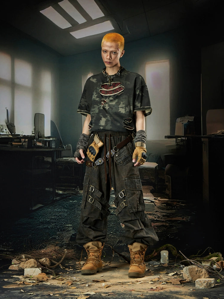 NOMANIAI Loose pleated multi-pocket overalls