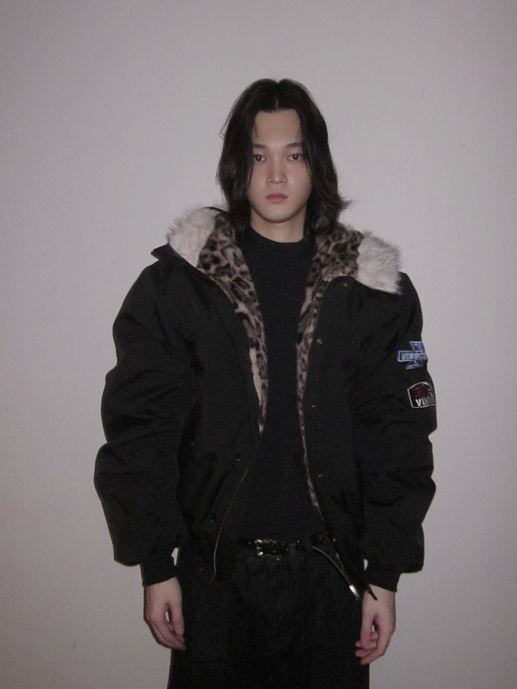 URRRGE Vintage Leopard Print Hooded Fur Collar Jacket