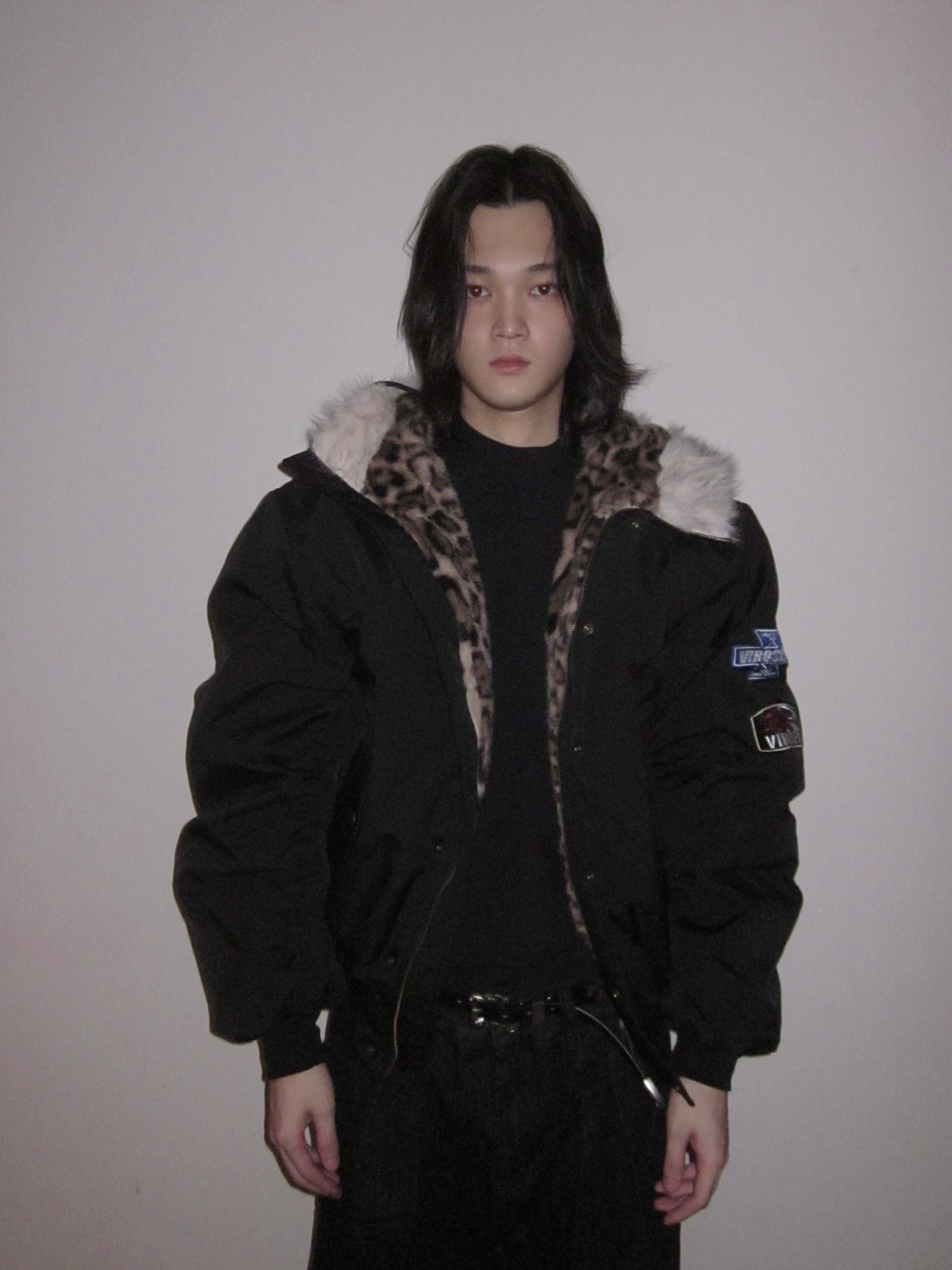 URRRGE Vintage Leopard Print Hooded Fur Collar Jacket