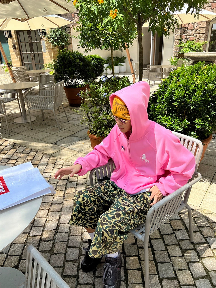 EAHO Dopamine Digital Printed Rough Sleeve Hooded Sweater